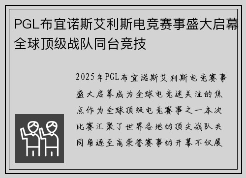 PGL布宜诺斯艾利斯电竞赛事盛大启幕全球顶级战队同台竞技
